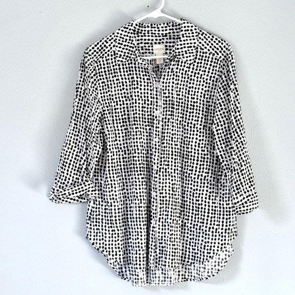 Chico's Tops - Chicos Top 2 Large Black White Dot Button Up Shirt Chicos Textured 3/4 Sleeve